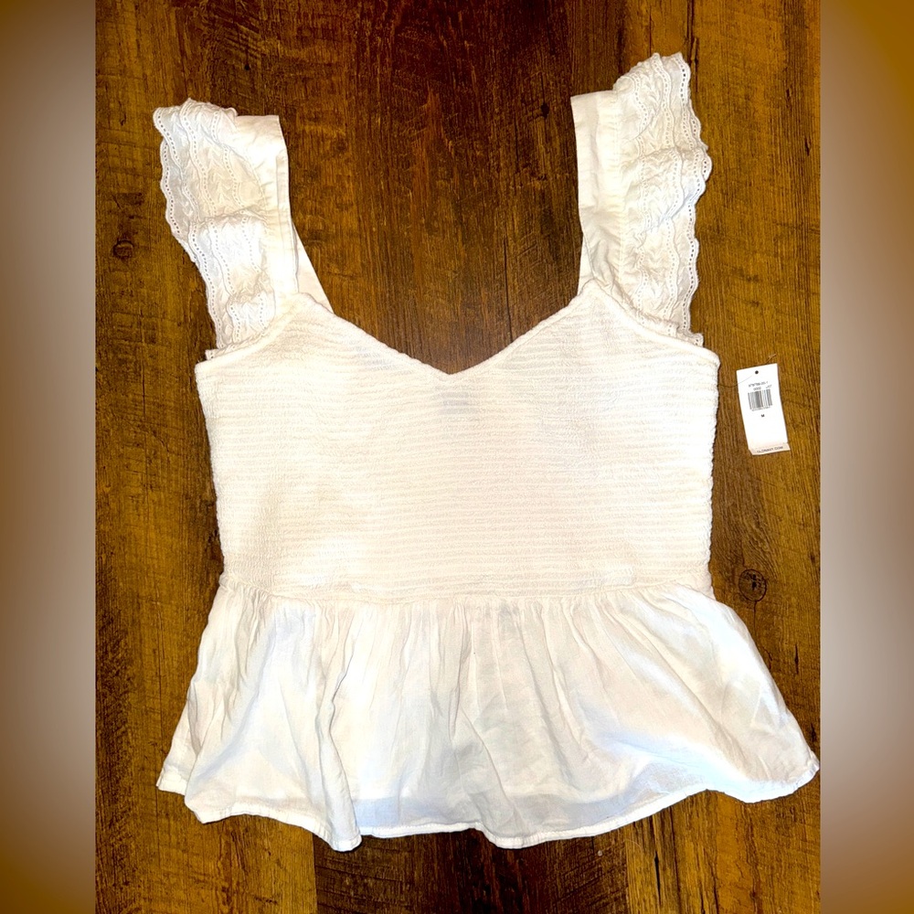 Fitted Flutter-Sleeve Smocked Top